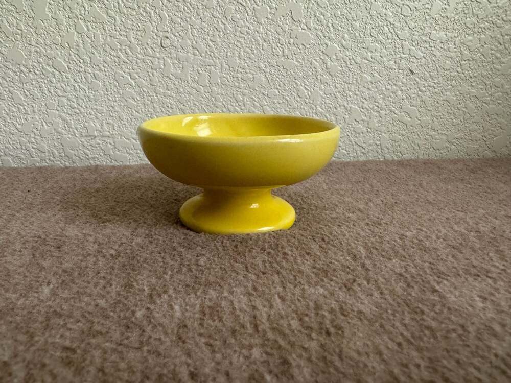 Vintage Yellow Ceramic Pedestal Bowl